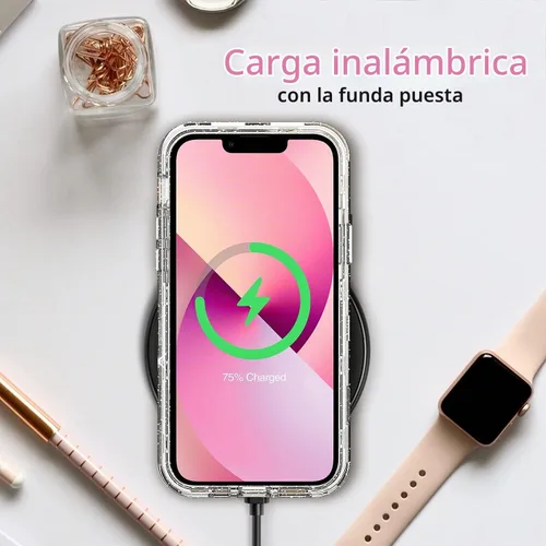 Vista 7 de Funda protectora completa con purpurina cristalina para iPhone 13 Pro Max híbrida 3 en 1, resistente a prueba de golpes, para mujeres y niñas