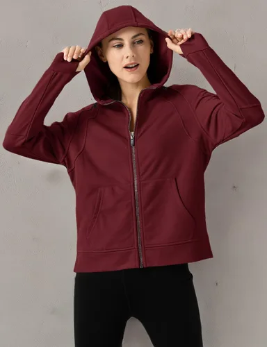 Vista 8 de Rdruko Sudadera con capucha y cremallera completa para mujer, con agujero para el pulgar, de algodón, con cremallera frontal, suave, ligera