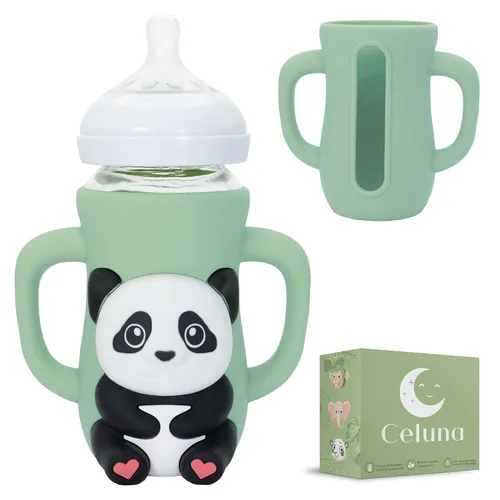 Vista 7 de Funda de silicona para botella de vidrio natural Philips Avent de 8 onzas Protector contra caídas + asas de fácil agarre Material seguro sin BPA