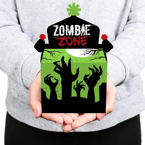 Vista 7 de Big Dot of Happiness Zombie Zone - Caja de golosinas para fiestas - Halloween o cumpleaños Zombie Crawl Party Goodie Gable Boxes - Juego de 12