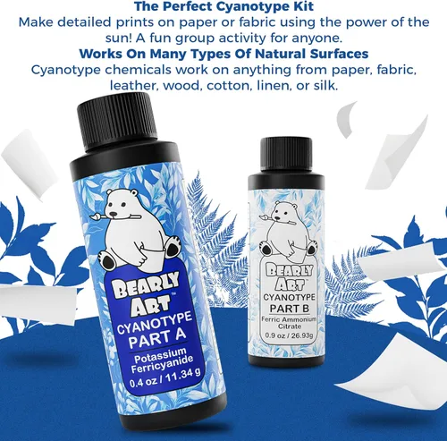 Vista 4 de Bearly Art Cyanotype Kit - Sun - Juego de impresión solar para impresión fotográfica en papel y tela - Sensibilizador de 2 partes - Archivo - Crea