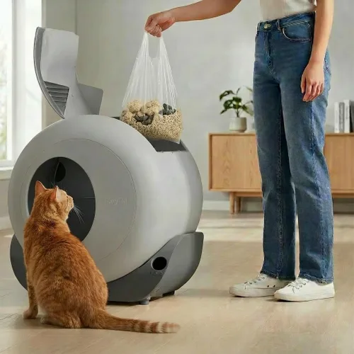 Vista 3 de Furrytail Caja de arena automática autolimpiante, caja de arena para gatitos, sensores de seguridad inteligentes, control avanzado de olores