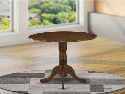 Vista 25 de HomeStock Mesa de comedor redonda de madera, mesa de cocina resistente para espacios pequeños, color negro y cereza/36 pulgadas sin gotas