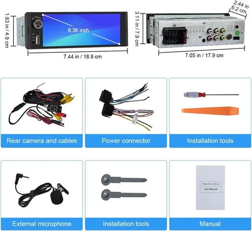 Vista 6 de Estéreo de automóvil de 6.36 pulgadas con CarPlay y Android Auto HD IPS pantalla táctil Radio con Bluetooth 5.0, cámara de respaldo 720P con cable