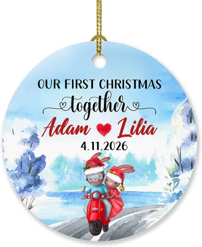 Vista 7 de Adorno de decoración de pareja juntos Navidad 2025, Adorno personalizado de nuestra primera Navidad juntos, regalo para citas, aniversario, pareja