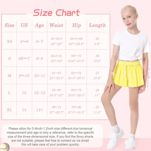 Vista 6 de 2 Packs Girls Butterfly Athletic Shorts for Girls Running Shorts for Kids with Pocket 2-in-1 Cheerleading Shorts