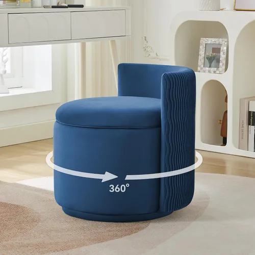 Vista 15 de WUTUTUEE Silla grande de terciopelo con almacenamiento, silla de maquillaje giratoria de 360° con respaldo ondulado, taburete pequeño sin montaje