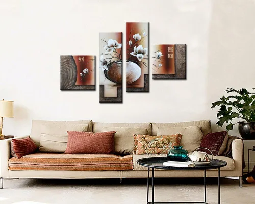 Vista 3 de Noah Art -Arte de flores contemporáneo, tulipán blanco en un florero, imágenes de flores 100% pintadas a mano, pintura al óleo abstracta de flores