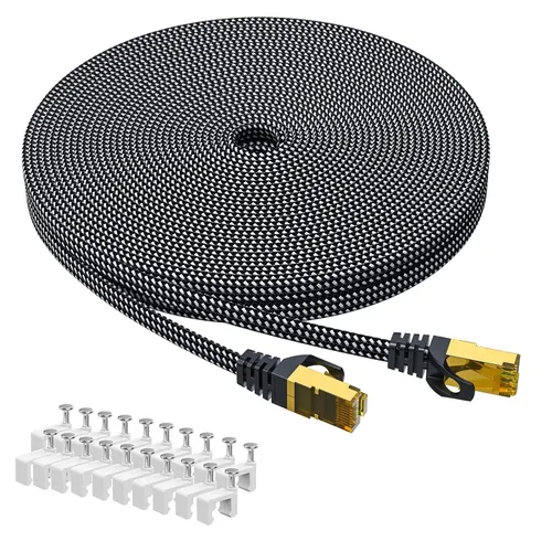Vista 12 de ARISKEEN Cable Ethernet Cat 8 de 1 pie, paquete de 2 unidades, cable de conexión de red LAN Cat8 de alta velocidad, cable de Internet plano RJ45