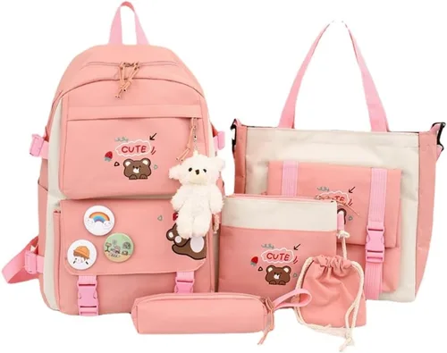 Vista 7 de Linda mochila con accesorios kawaii Juego de 5 bolsas estéticas, Oso negro, Classic
