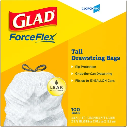 Vista 8 de Glad bolsas de basura con cordón grandes para cocina, 13 galones, 100 unidades (paquete de 4). Unscented, Rip and Tear Resistant, Reinforced