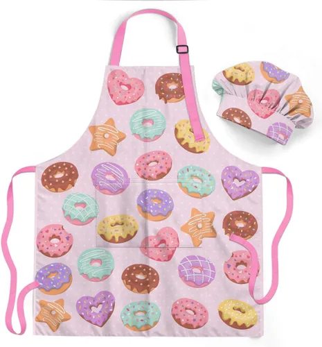 Vista 11 de SANDJEST Juego de delantal para niños con gorro de chef, regalos de delantal de cocina Alfabeto