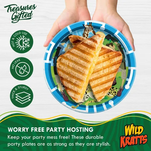 Vista 3 de Treasures Gifted Platos de cena Wild Kratts con licencia oficial de 24 unidades – Platos de fiesta Wild Kratts de 9 pulgadas – Suministros de fiesta