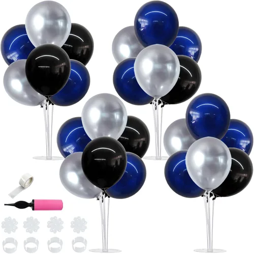 Vista 20 de TONIFUL Juego de 6 centros de mesa de globos de color azul marino y plateado para mesa, kit de arco de globos para decoraciones de graduación 2026