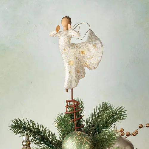 Vista 4 de Willow Tree Song of Joy Tree Topper, figura esculpida pintada a mano Elevated Centerpiece for the Holiday Tree, Cast from a Susan Lordi Original