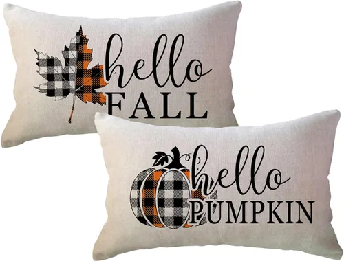 Vista 7 de ULOVE LOVE YOURSELF Hello Fall - Juego de 2 fundas de almohada decorativas de 18 x 18 pulgadas para sofá, sofá, sofá, porche