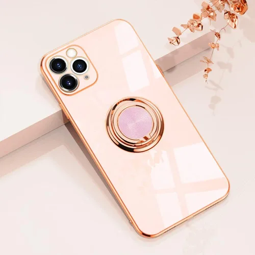 Vista 73 de Compatible con iPhone 11 Kickstand, anillo de rotación de 360 grados integrado con borde de oro rosa brillante que funciona con soporte magnético