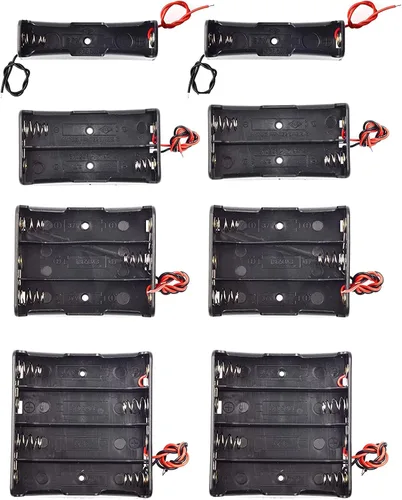 Vista 9 de 2 soportes para 8 pilas AA con clip de batería tipo I cableado y conector a presión estándar