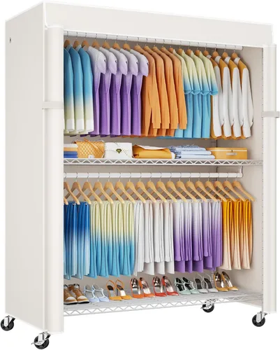 Vista 15 de ULIFHOME P8C Pro - Perchero resistente (con diseño de ancho extendido) para colgar ropa con ruedas bloqueables, 42 pulgadas de ancho x 15.8 pulgadas