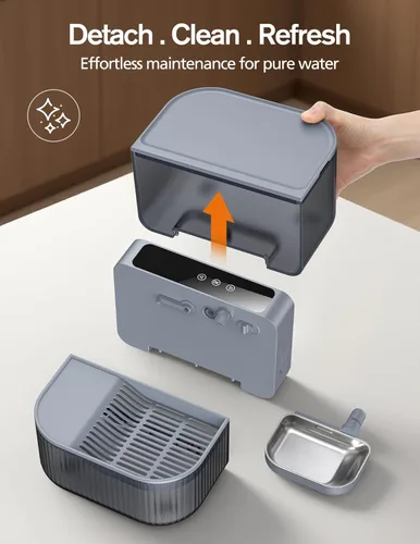Vista 7 de Chumajor Fuente de agua inalámbrica para gatos sin filtros, batería de 180 días y control de flujo de precisión, dispensador de agua inteligente