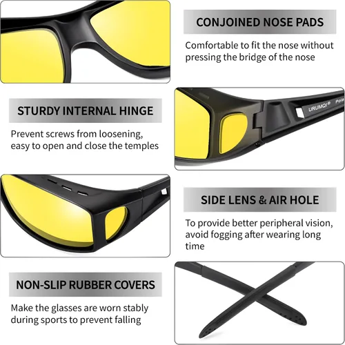 Vista 4 de URUMQI Gafas de conducción de visión nocturna para hombres y mujeres, lentes polarizados antirreflejos, lentes de alta definición amarillas