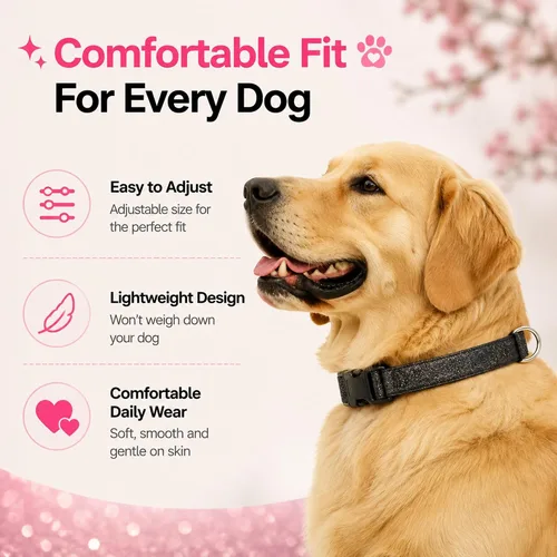 Vista 2 de TDTOK Collar básico brillante para perro, cómodo y duradero, collar para perros pequeños, medianos y grandes con hebilla de plástico ecológica