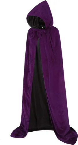Vista 4 de Capa de terciopelo reversible con capucha forrada con satén renacentista, medieval, Halloween, Navidad, cosplay