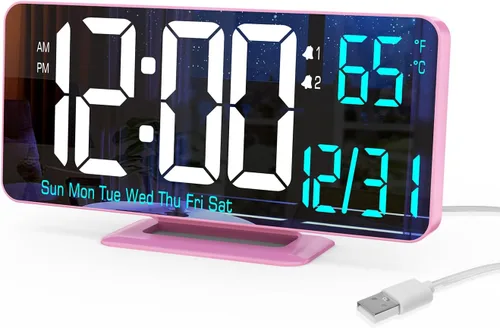 Vista 12 de KOSUMOSU Reloj de Escritorio 6.7 pulgadas Reloj Despertador Digital Negro con Alarma Dual, Atenuación, Fecha, Día de la Semana, Temperatura, 12h