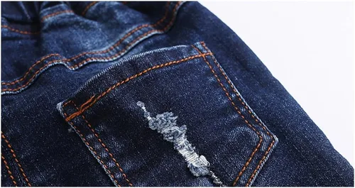 Vista 5 de KIDSCOOL SPACE Jeans para Bebé Niña Niño, Pantalones de Mezclilla Rasgados con Cintura Elástica para Niños Pequeños Negro