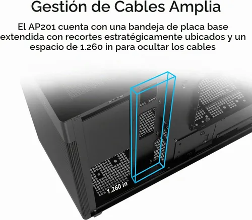 Vista 6 de Cajas de PC ASUS Prime AP201 de 33 litros Micro ATX color negro con paneles laterales sin herramientas y malla de filtro cuasi, con soporte