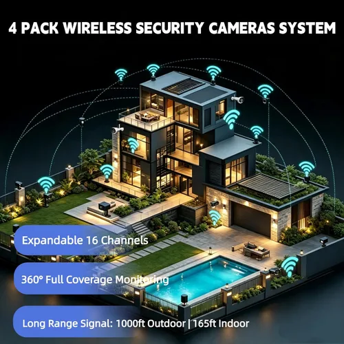 Vista 7 de Sistema de cámara de seguridad inalámbrica 4 Cam NVR Kit con monitor
