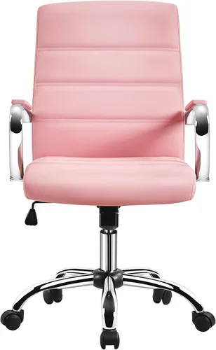 Vista 12 de Topeakmart Silla de oficina con respaldo medio, silla ejecutiva giratoria ajustable de piel sintética, color negro