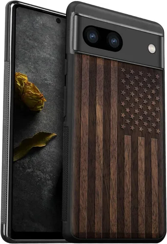 Vista 15 de Carveit Funda de madera para Pixel 8a [madera natural y TPU suave negro] a prueba de golpes, funda de madera única compatible con Google Pixel 8a