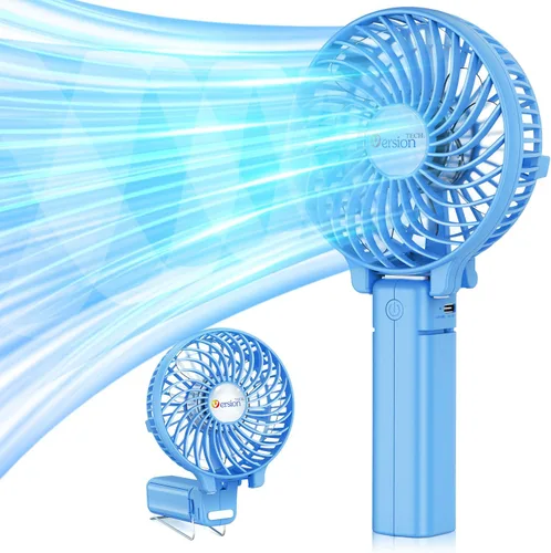 Vista 11 de VersionTECH. Ventilador de mano portátil, potente+durable+4000mAh+plegable 180°, mini ventiladores de mesa con USB recargable funciona