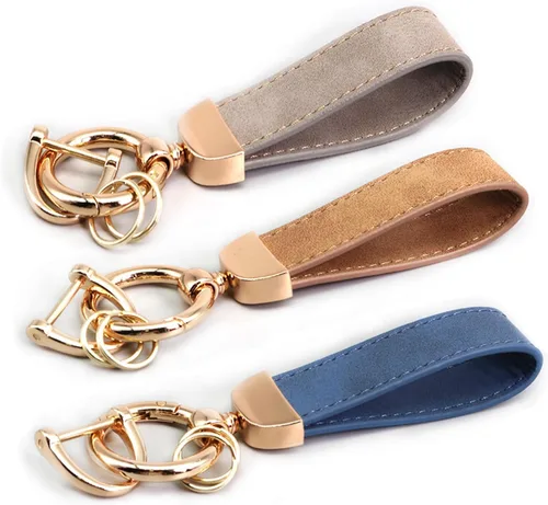 Vista 7 de 3PCS Leather Car Key chain with 360 Degree Snap Swivel and Anti-Lost D-Ring plateado