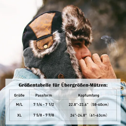 Vista 38 de Comhats Gran XL Trapper Trooper Caza Cálido Oído Solapa Rusia Ushanka Invierno Esquí Clima Frío Bombardero Sombreros para Hombres
