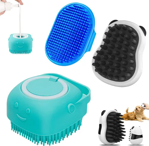Vista 7 de Comotech Cepillo de aseo para perros 3 en 1 Cepillo de champú y estropajo con mango ajustable para perros y gatos de pelo corto y largo