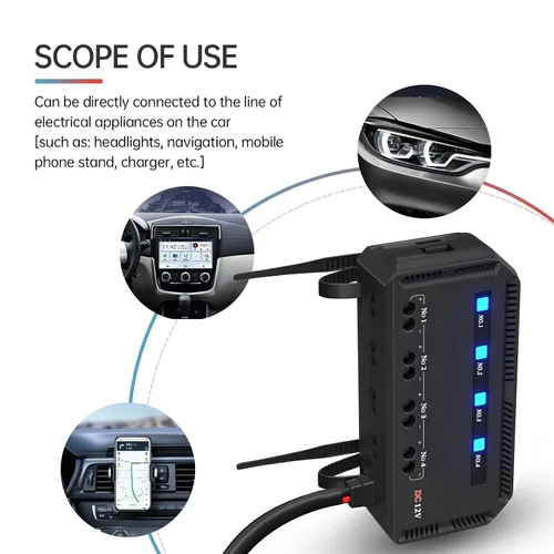 Vista 4 de Caja de 4 vías y relés, kit de bloque de caja de relé de 12 V 20 A con indicador LED, caja de bloque de relé universal para motocicleta, automóvil