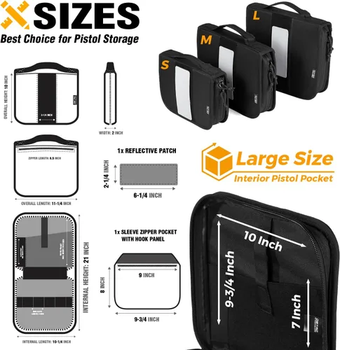 Vista 5 de DBTAC Estuche cuadrado para pistola Estuche táctico rígido para arma de fuego con 1 pistola, acolchado y con parche reflectante extraíble