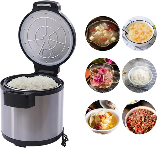 Vista 6 de Calentador de arroz de 95 tazas de 19L para restaurante comercial, 110 V, 110 W, calentador eléctrico de alimentos con función cálida, calentador