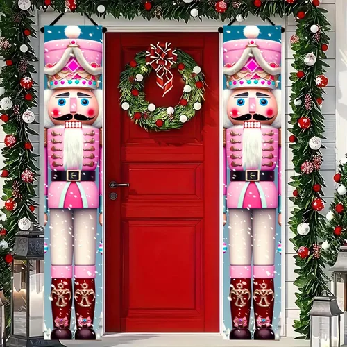 Vista 12 de BlissYard Estandartes de Porche Navideños de Cascanueces 12×71 Pulgadas Hola Invierno Feliz Navidad Decoraciones de Puerta Estandarte de Soldado