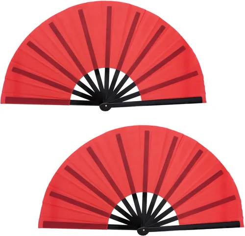 Vista 9 de Nydotd Paquete de 2 ventiladores plegables de mano para fanáticos rave, tela de nailon plegable para hombres y mujeres, línea de actuación, danza