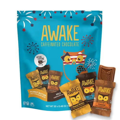 Vista 12 de AWAKE - Bocaditos de chocolate con cafeína - Chocolate con leche crujiente, 50 piezas - 50 mg de cafeína - Dulces envueltos individualmente