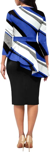 Vista 3 de Vestido de tubo ajustado con estampado de manga 34 para mujer, para iglesia, negocios, con cinturón