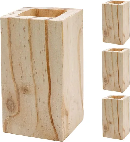 Vista 7 de 4 elevadores de madera cuboideos para muebles de madera, color original sólido para pintar tú mismo, sofá, silla, mesa, aumento de piernas, puerto