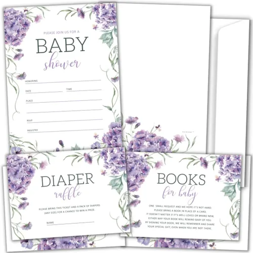 Vista 7 de Invitaciones de baby shower para niña con sobres (juego de 25) – Invitaciones florales para baby shower para niña con boletos para rifas de pañales