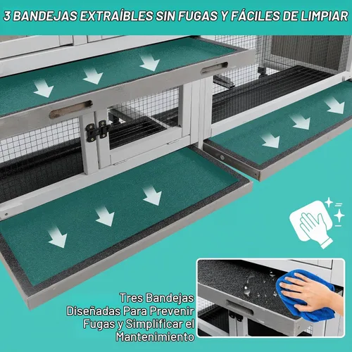 Vista 5 de Ketive - Conejera de 2 niveles con ruedas, jaula para animales pequeños para interiores y exteriores