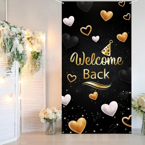 Vista 6 de Cartel de bienvenida para puerta, decoración de cubierta de puerta de fiesta de regreso a casa, fiesta de jubilación, fondo de fondo para cabina