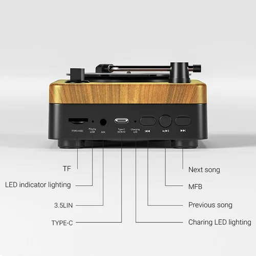 Vista 5 de Docooler Altavoz Bluetooth retro, reproductor de discos de vinilo, receptor Bluetooth integrado y altavoces estéreo, altavoces Bluetooth portátiles