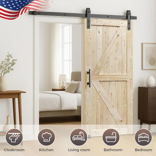 Vista 2 de S&Z TOPHAND® Puerta de granero de 24 x 84 pulgadas, puerta de granero con refuerzo británico sin acabar de 20-60 pulgadas/estilo moderno/madera